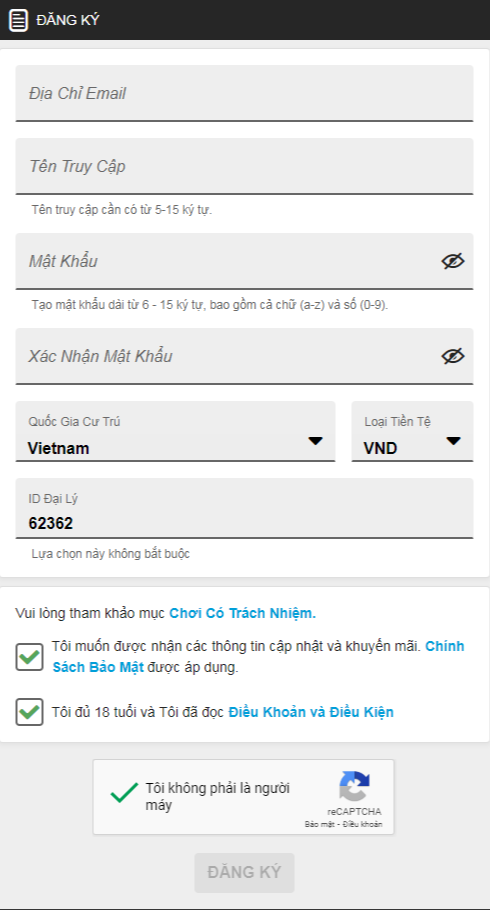 nhập thông tin tạo tài khoản cá độ bóng đá